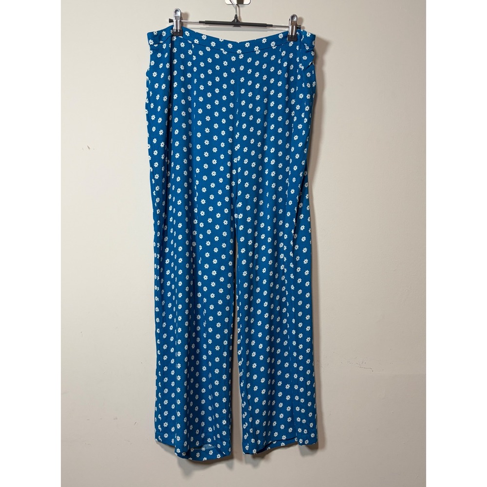 Reformation Blue White Daisy Floral Wide Leg Pants High Rise Sustainable Size 12